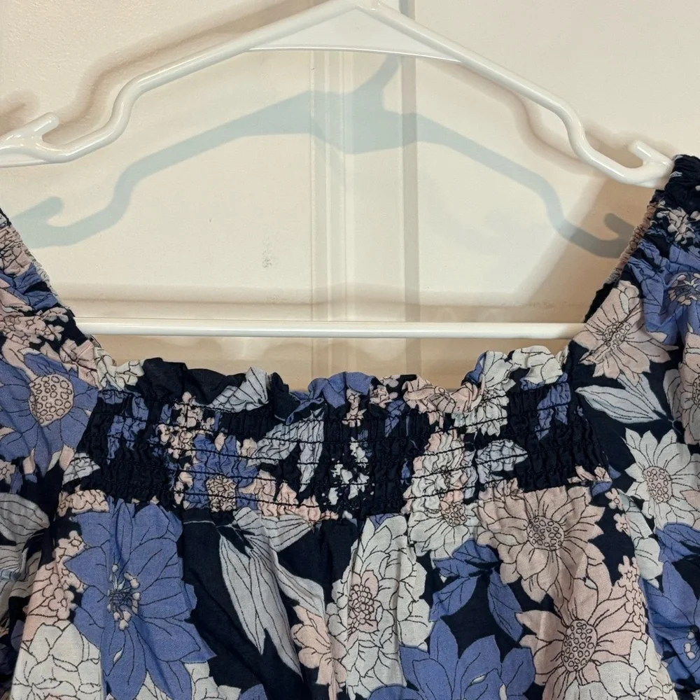 J. Crew Zinnia Floral Square Smock Neck Puff Short Sleeve Top XXS